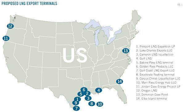 美國天然氣出口主要分布點 美國天然氣出口主要分布點